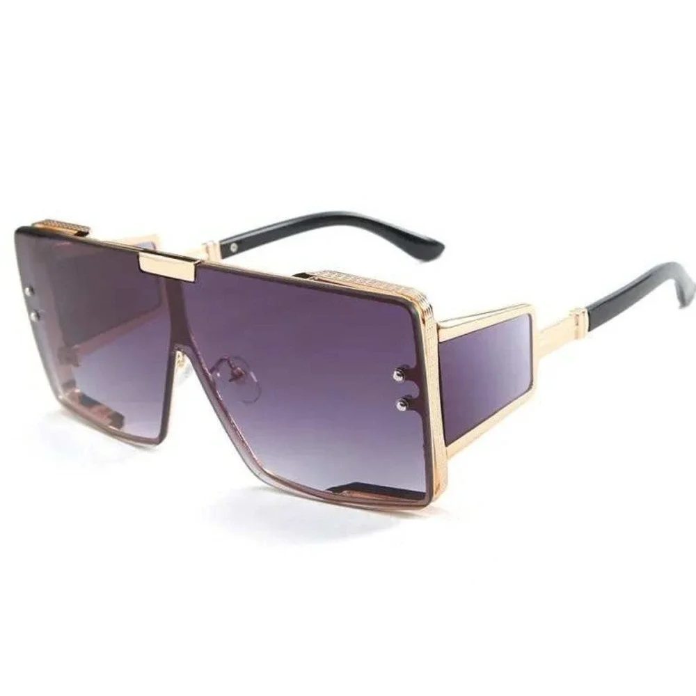 Shield Sunglasses Gold Frame Oversized Fashion Designer Sun Glasses Trendy Gafas